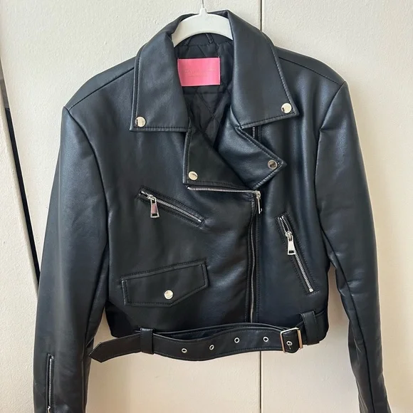 Women's Black Leather Biker Jacket - Picture 1 of 2
